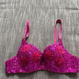 Sequin Embellished Pink Bra